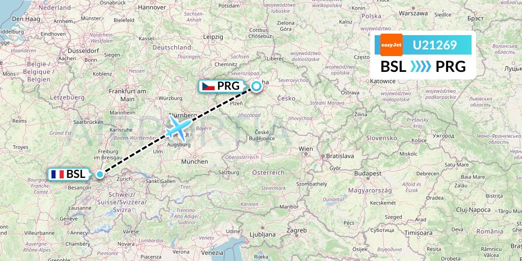 U21269 EasyJet Flight Map: Basel to Prague