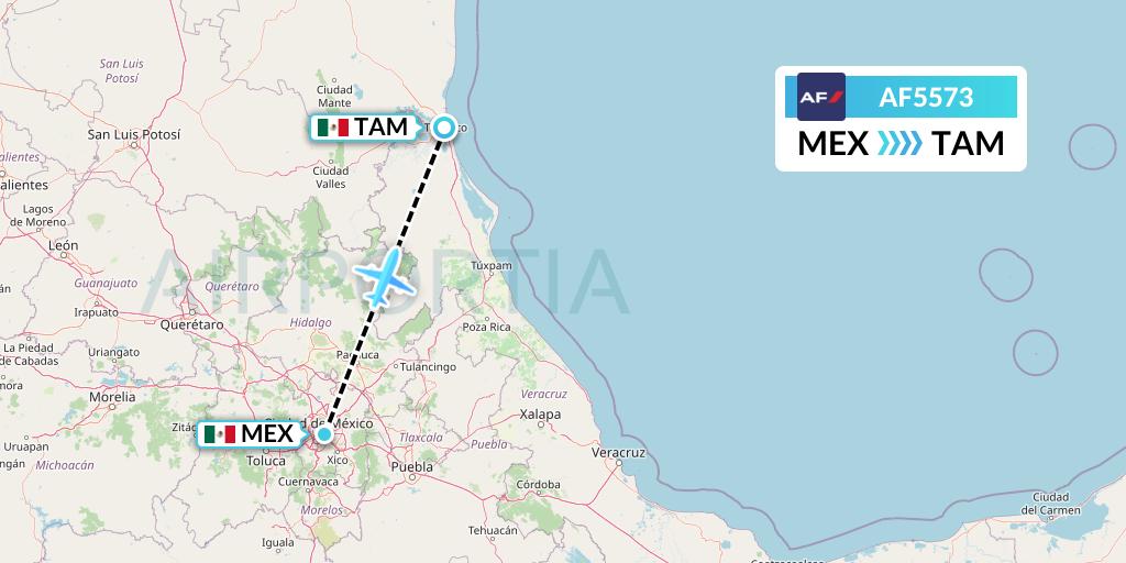 AF5573 Air France Flight Map: Mexico City to Tampico