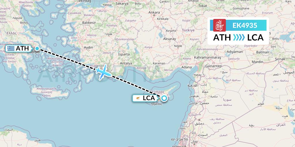 EK4935 Emirates Flight Map: Athens to Larnaca
