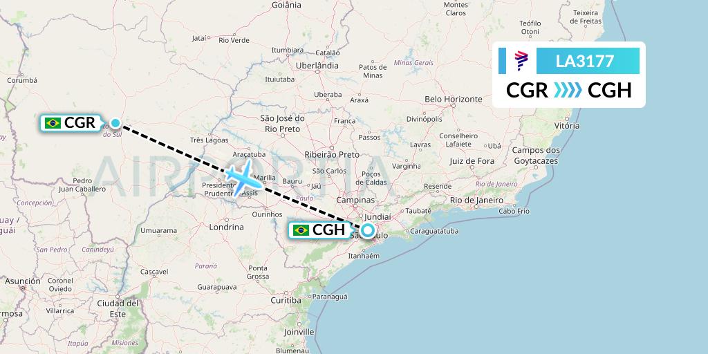 LA3177 LAN Airlines Flight Map: Campo Grande to Sao Paulo