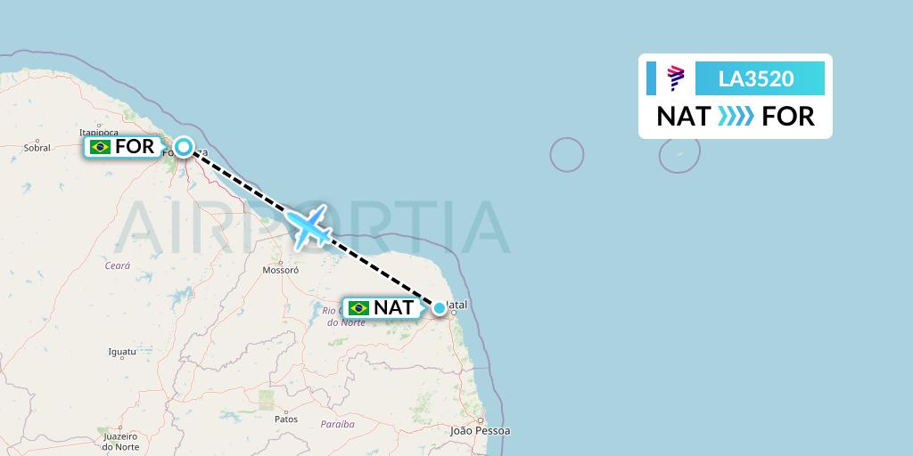 LA3520 LAN Airlines Flight Map: Natal to Fortaleza