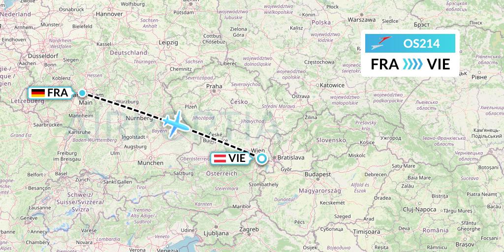 OS214 Austrian Airlines Flight Map: Frankfurt to Vienna