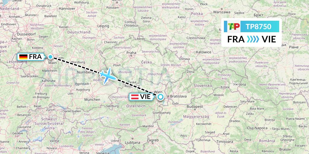 TP8750 TAP Portugal Flight Map: Frankfurt to Vienna