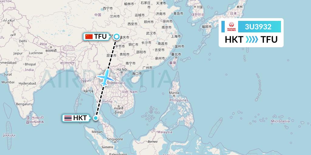 3U3932 Sichuan Airlines Flight Map: Phuket to Chengdu