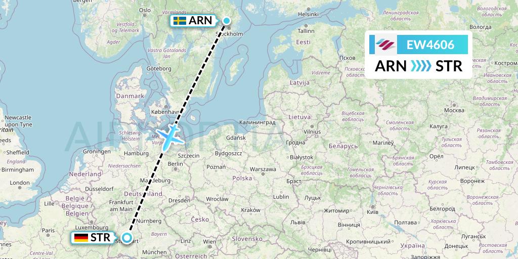EW4606 Eurowings Flight Map: Stockholm to Stuttgart