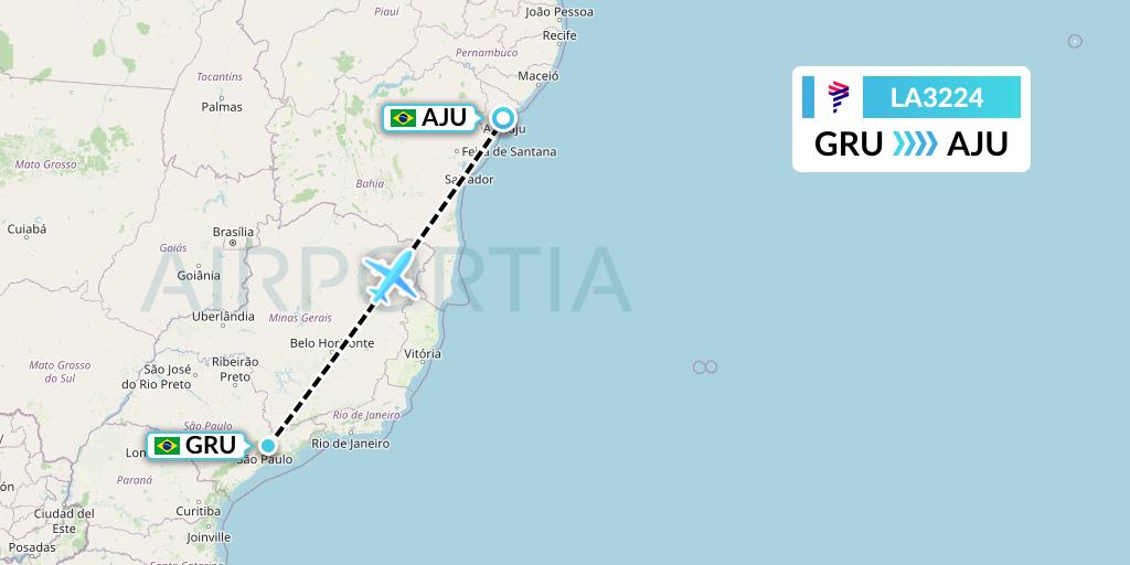 LA3224 LAN Airlines Flight Map: Sao Paulo to Aracaju