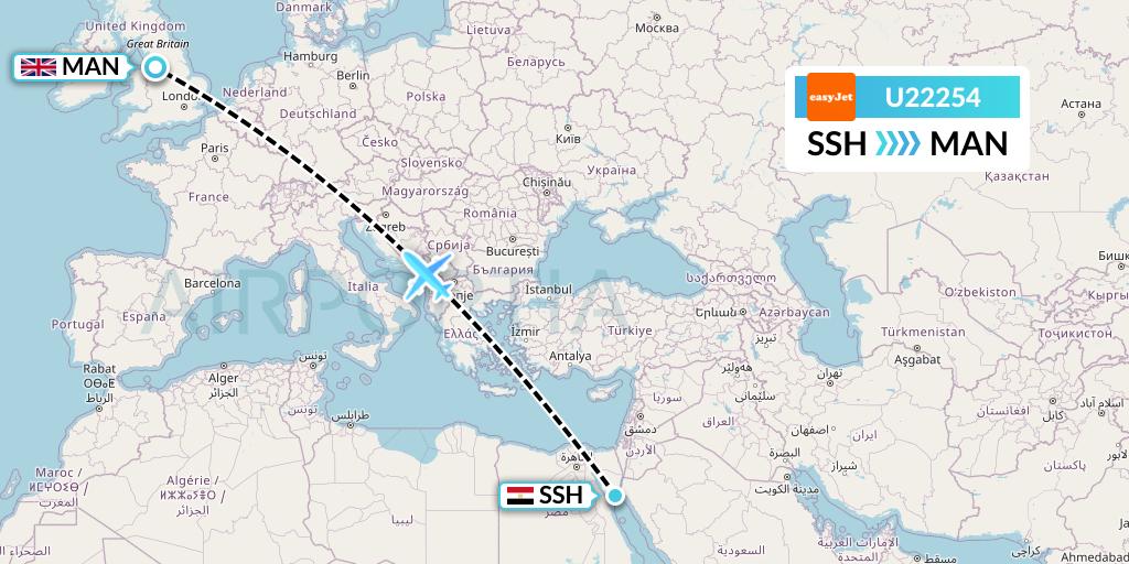 U22254 EasyJet Flight Map: Sharm el-Sheikh to Manchester