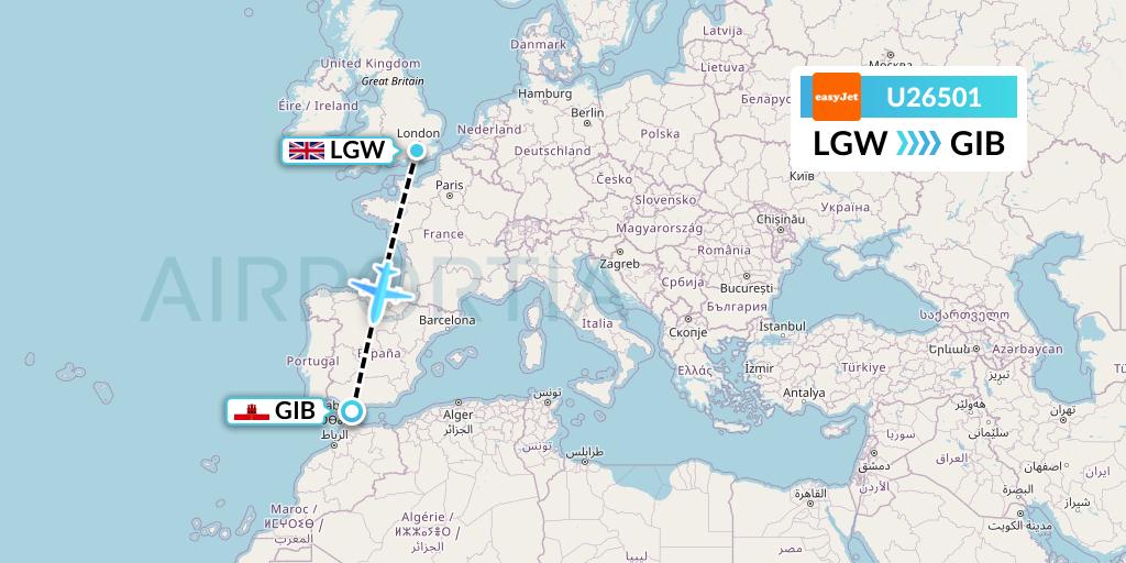 U26501 EasyJet Flight Map: London to Gibraltar