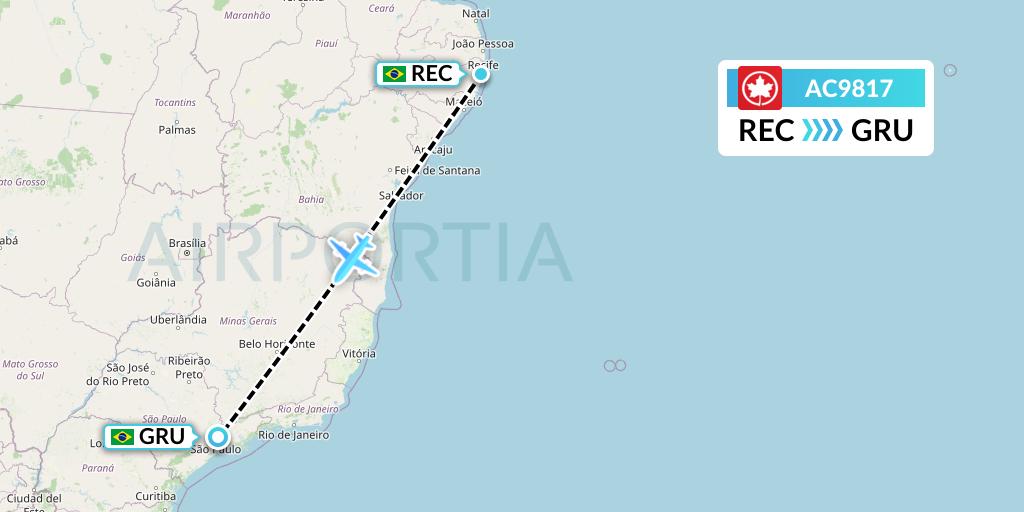 AC9817 Air Canada Flight Map: Recife to Sao Paulo