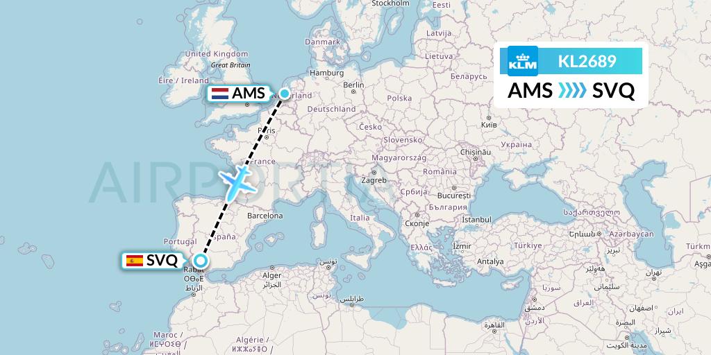 KL2689 KLM Flight Map: Amsterdam to Seville