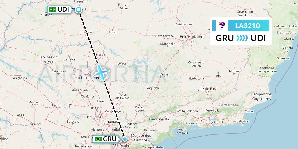 LA3210 LAN Airlines Flight Map: Sao Paulo to Uberlandia