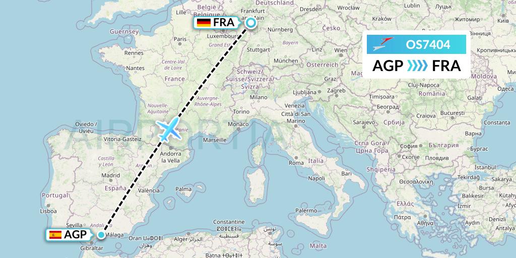 OS7404 Austrian Airlines Flight Map: Malaga to Frankfurt