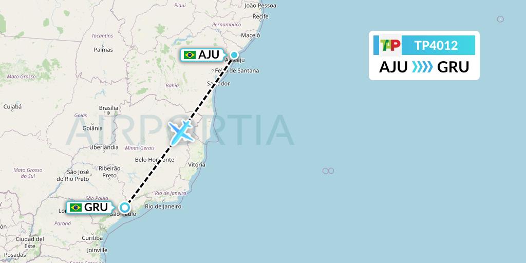 TP4012 TAP Portugal Flight Map: Aracaju to Sao Paulo