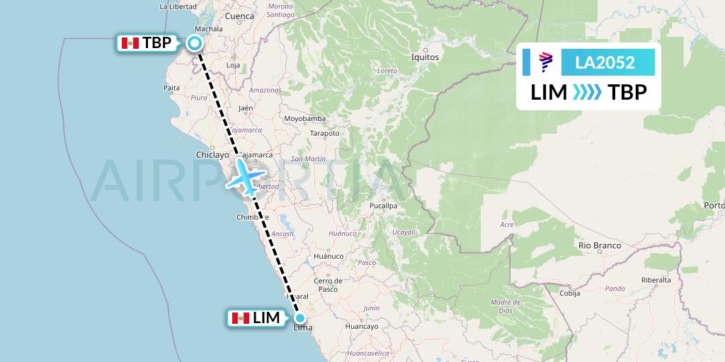 LA2052 LAN Airlines Flight Map: Lima to Tumbes