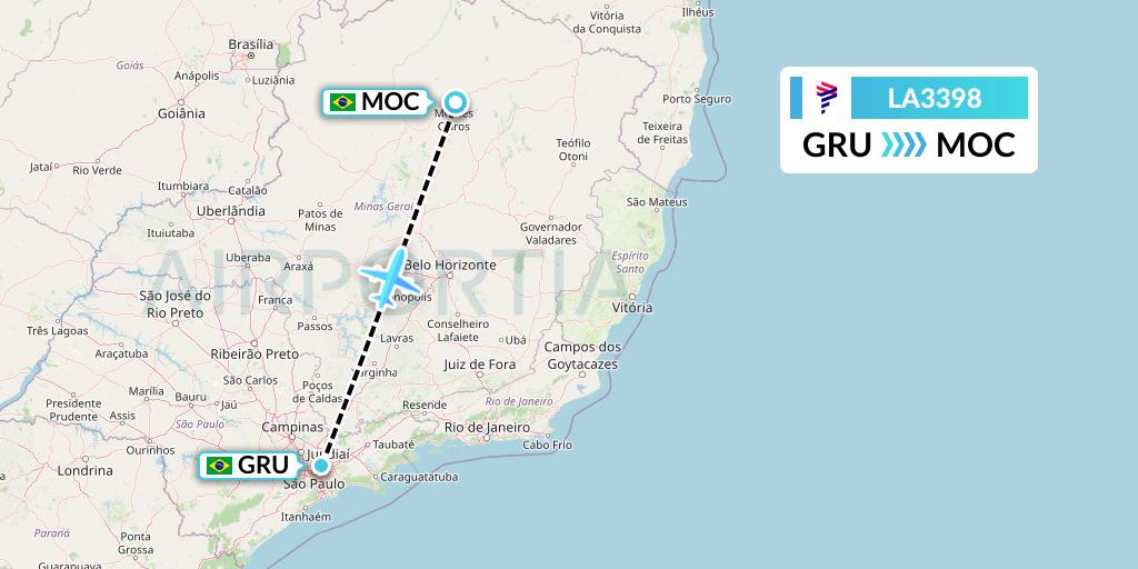LA3398 LAN Airlines Flight Map: Sao Paulo to Montes Claros