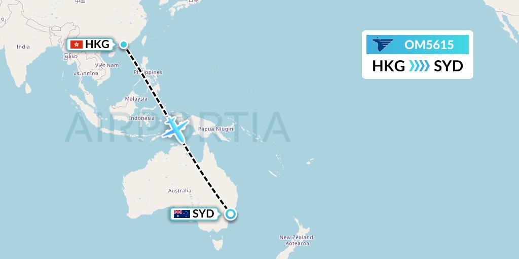 OM5615 MIAT Mongolian Airlines Flight Map: Hong Kong to Sydney