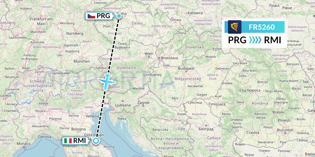 FR5260 Ryanair Flight Map: Prague to Rimini