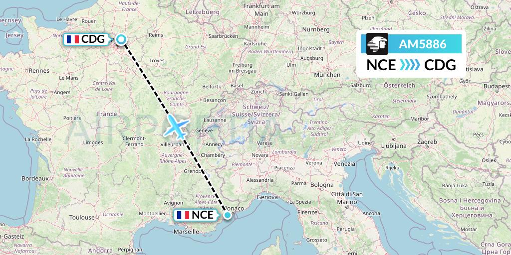 AM5886 Aeromexico Flight Map: Nice to Paris