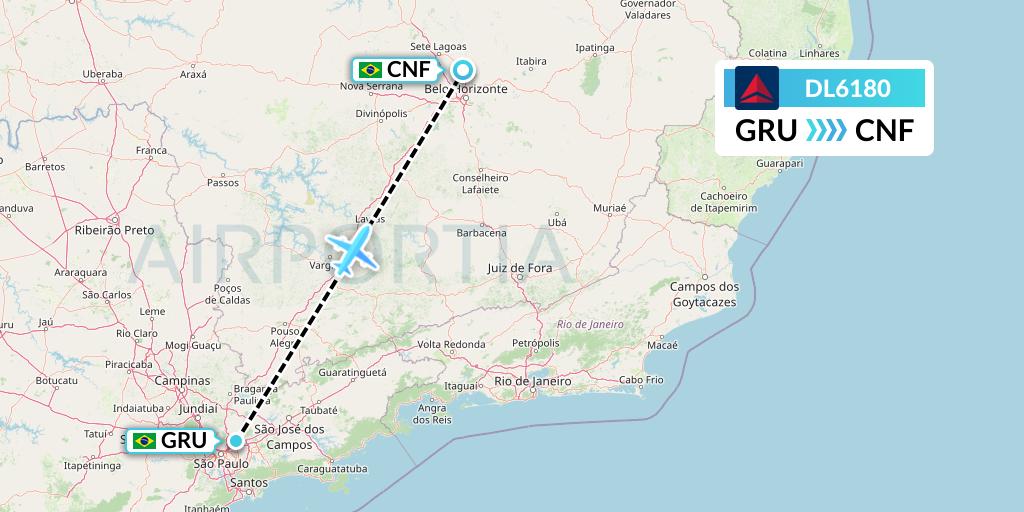 DL6180 Delta Air Lines Flight Map: Sao Paulo to Belo Horizonte