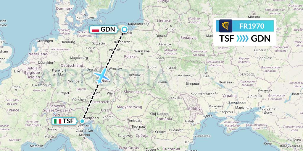 FR1970 Ryanair Flight Map: Treviso to Gdansk