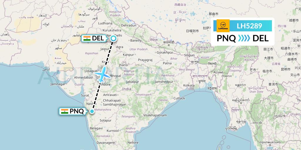 LH5289 Lufthansa Flight Map: Pune to Delhi