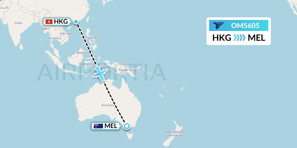 OM5605 MIAT Mongolian Airlines Flight Map: Hong Kong to Melbourne
