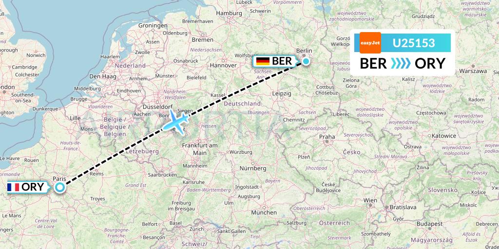 U25153 EasyJet Flight Map: Berlin to Paris