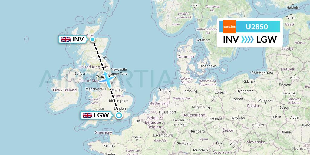 U2850 EasyJet Flight Map: Inverness to London