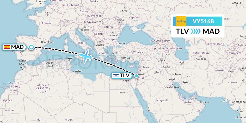 VY5168 Vueling Flight Map: Tel Aviv to Madrid