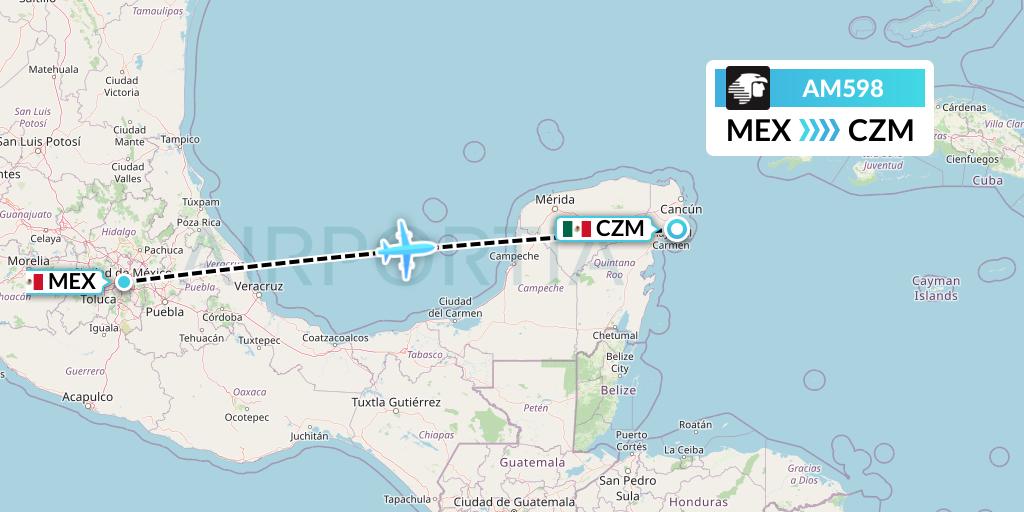 AM598 Aeromexico Flight Map: Mexico City to Cozumel