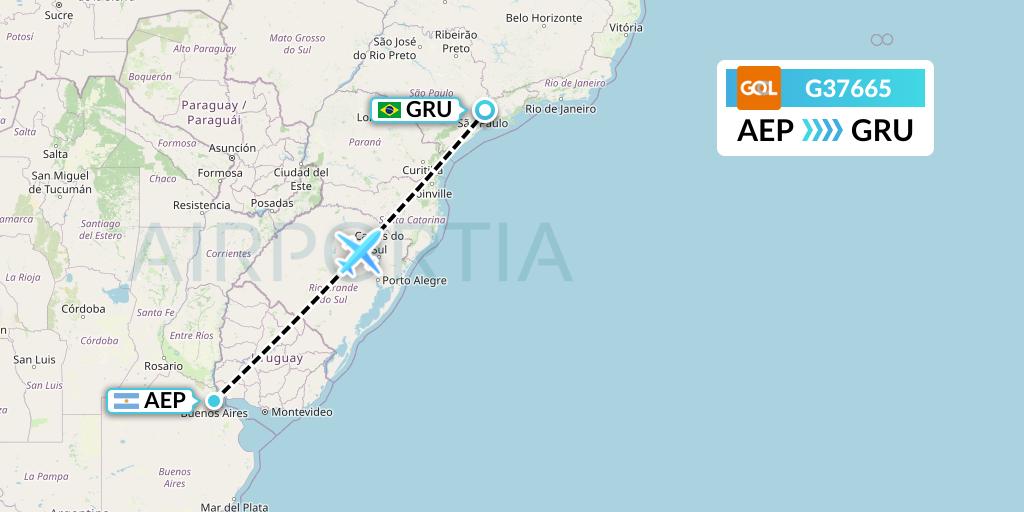 G37665 GOL Transportes Aeros Flight Map: Buenos Aires to Sao Paulo