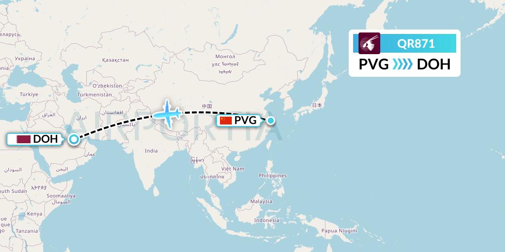 QR871 Flight Status Qatar Airways Shanghai to Doha (QTR871)