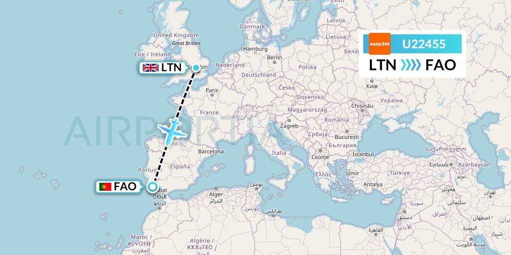 U22455 EasyJet Flight Map: London to Faro