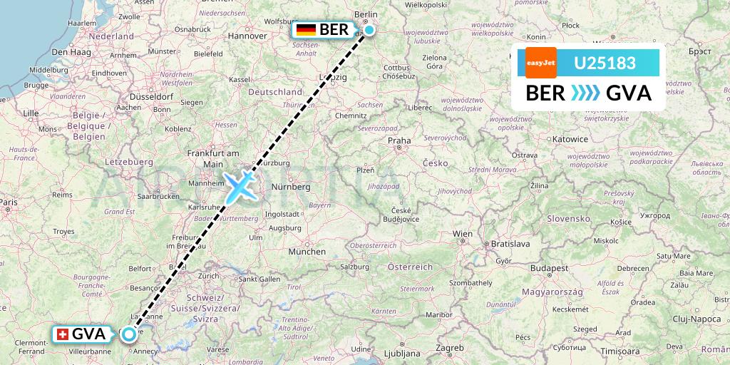 U25183 EasyJet Flight Map: Berlin to Geneva