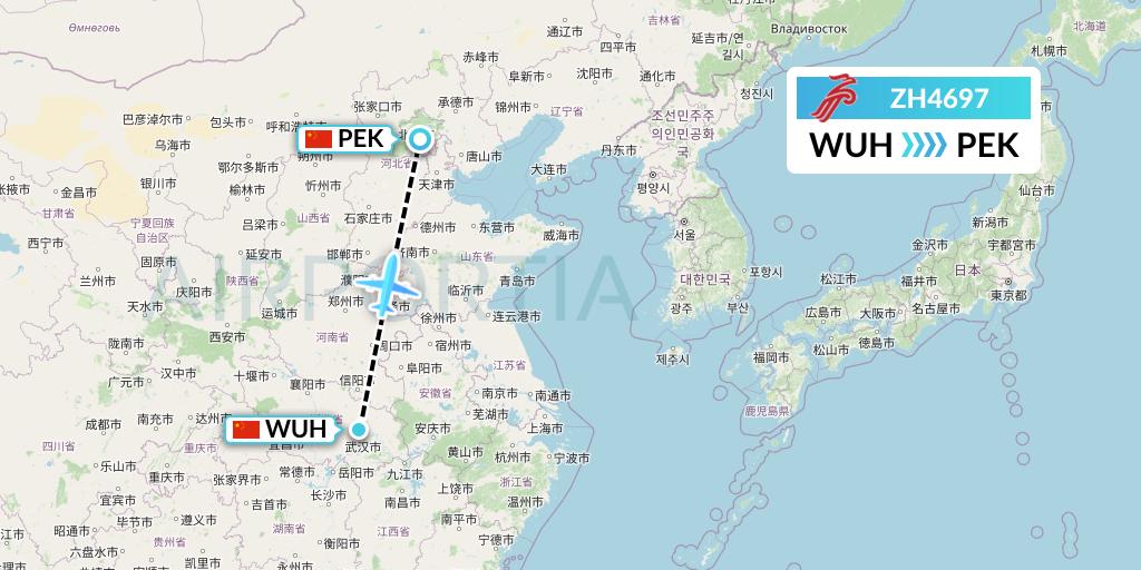 ZH4697 Shenzhen Airlines Flight Map: Wuhan to Beijing
