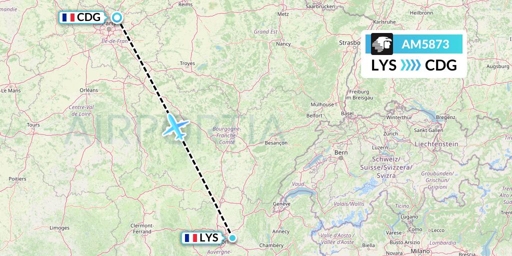 AM5873 Aeromexico Flight Map: Lyon to Paris