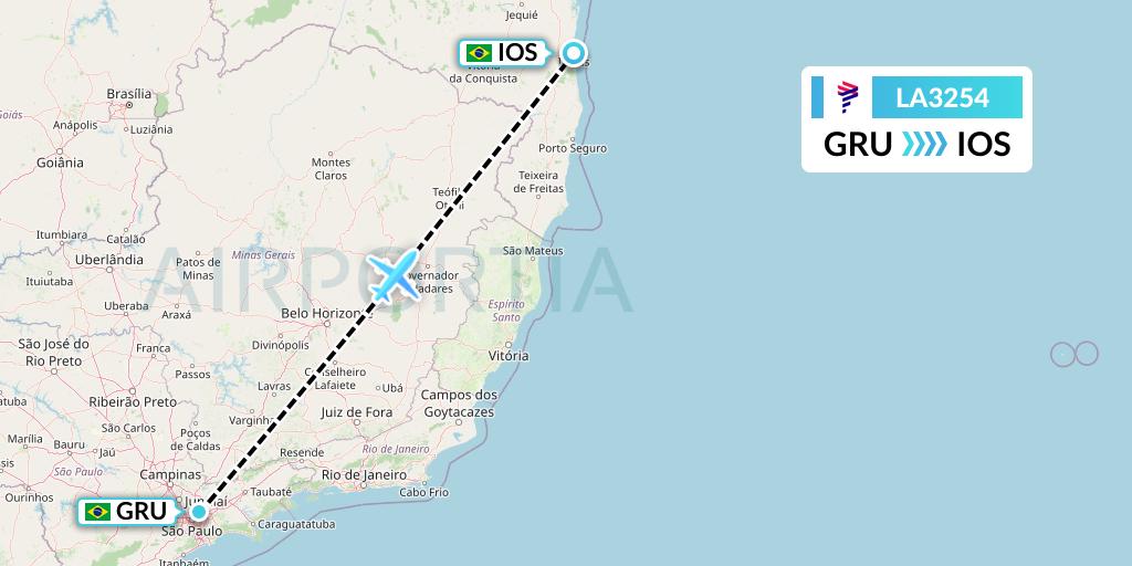 LA3254 LAN Airlines Flight Map: Sao Paulo to Ilheus
