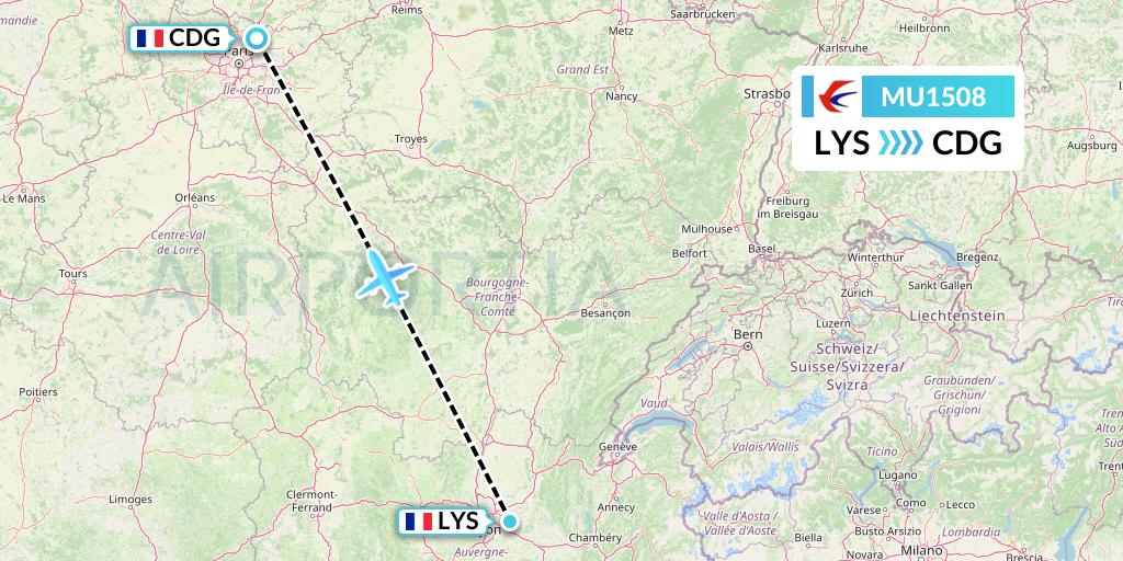 MU1508 China Eastern Airlines Flight Map: Lyon to Paris