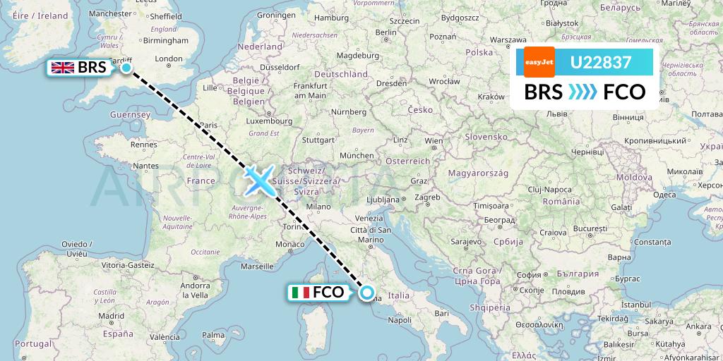 U22837 EasyJet Flight Map: Bristol to Rome