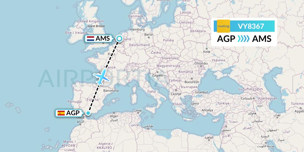 VY8367 Vueling Flight Map: Malaga to Amsterdam