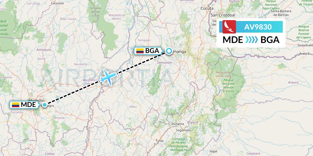 AV9830 Avianca Flight Map: Medellin to Bucaramanga
