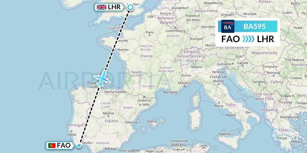 BA595 British Airways Flight Map: Faro to London