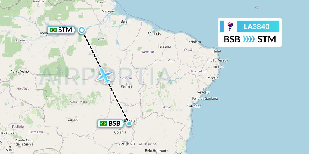 LA3840 LAN Airlines Flight Map: Brasilia to Santarem