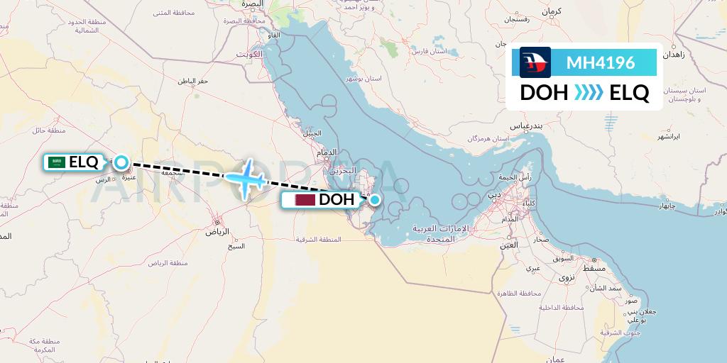 MH4196 Malaysia Airlines Flight Map: Doha to Al-Qassim