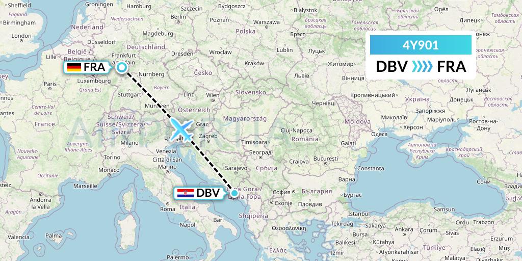 4Y901 Eurowings Discover Flight Map: Dubrovnik to Frankfurt