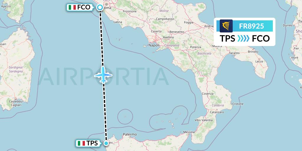 FR8925 Ryanair Flight Map: Trapani to Rome