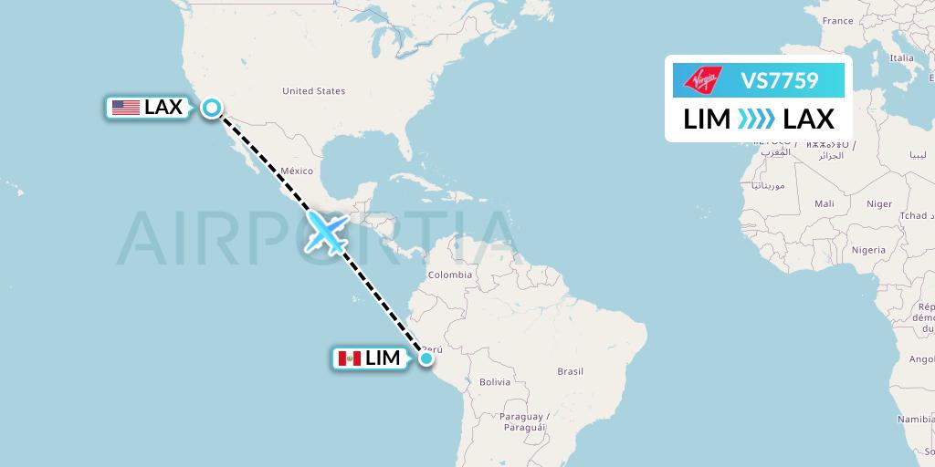 VS7759 Virgin Atlantic Airways Flight Map: Lima to Los Angeles