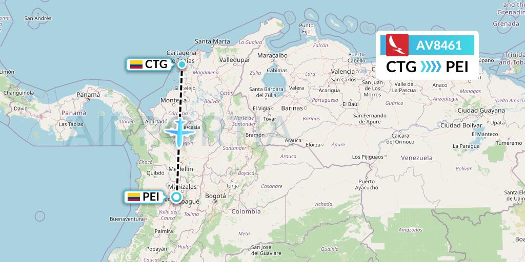 AV8461 Avianca Flight Map: Cartagena to Pereira