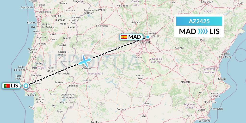 AZ2425 ITA Airways Flight Map: Madrid to Lisbon
