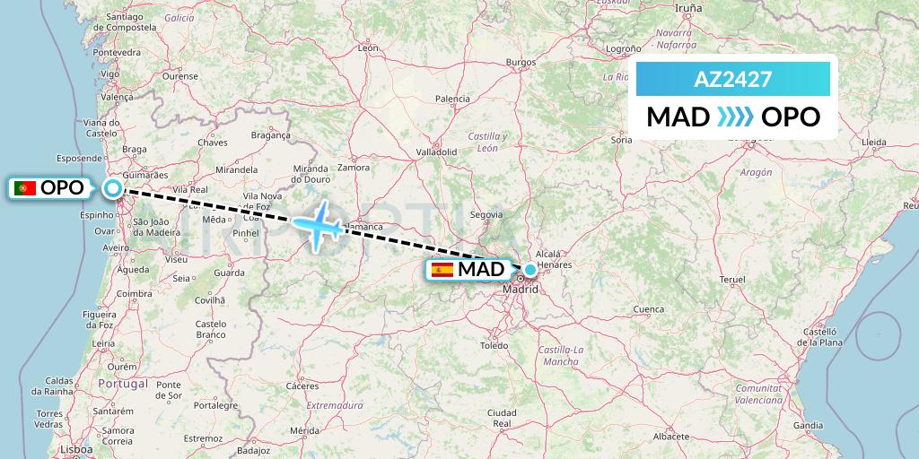 AZ2427 ITA Airways Flight Map: Madrid to Porto